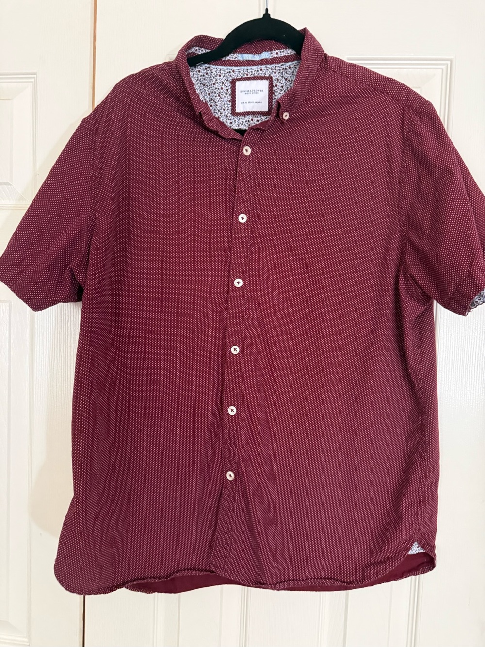 Denim & Flower Ricky Singh Burgundy Micro Dot Button Up Shirt XL